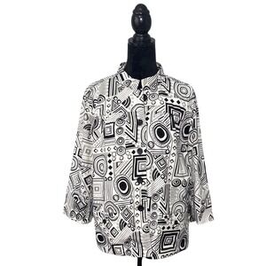 Westbound Jacket Women XL Black White  Geometric Abstract Button Up